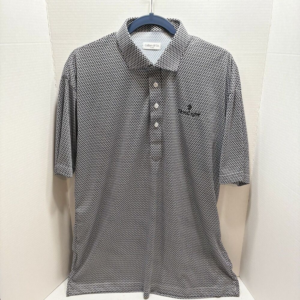Collars & Co Mens XL Dress Collar Polo Shirt Vantage Black White Basketweave